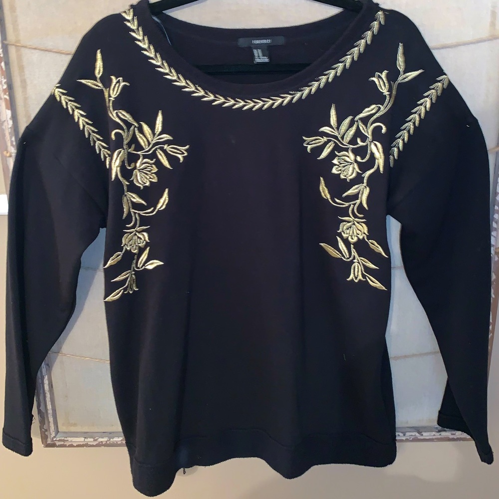 Forever 21 Black Sweater/Sweatshirt w Gold Embroid